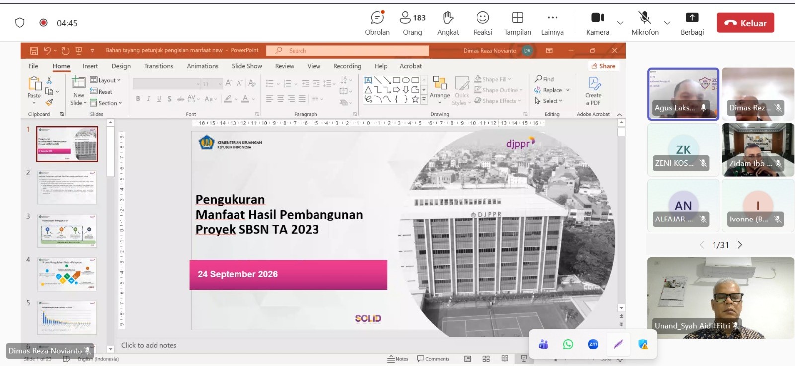 Partisipasi Ditrenbang UNAND dalam Sosialisasi Pengisian Manfaat Proyek SBSN