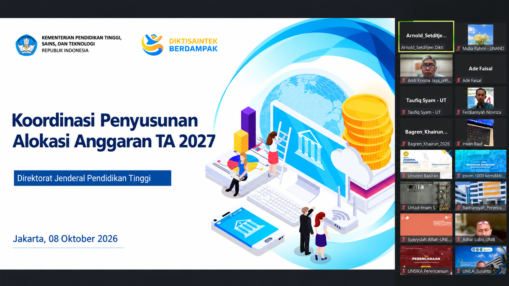 Ditrenbang Ikuti Koordinasi Penyampaian Pagu Alokasi Anggaran TA 2027 Ditjen Pendidikan Tinggi